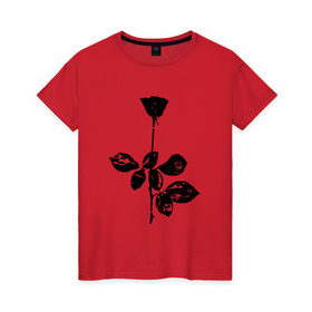 Женская футболка хлопок с принтом Depeche Mode черная роза в Курске, 100% хлопок | прямой крой, круглый вырез горловины, длина до линии бедер, слегка спущенное плечо | depeche mode | вестник моды | депеш мод | депешмод | дэйв гаан | мартин гор | роза | энди флетчер