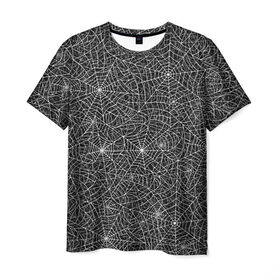 Мужская футболка 3D с принтом Паутина в Курске, 100% полиэфир | прямой крой, круглый вырез горловины, длина до линии бедер | белый | паттрен | паутинка | узор | хеллоуин | черный