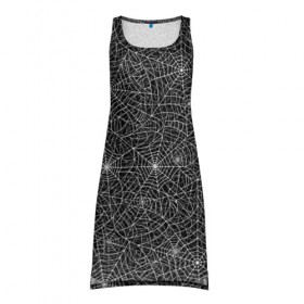 Платье-майка 3D с принтом Паутина в Курске, 100% полиэстер | полуприлегающий силуэт, широкие бретели, круглый вырез горловины, удлиненный подол сзади. | белый | паттрен | паутинка | узор | хеллоуин | черный