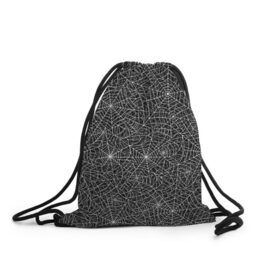 Рюкзак-мешок 3D с принтом Паутина в Курске, 100% полиэстер | плотность ткани — 200 г/м2, размер — 35 х 45 см; лямки — толстые шнурки, застежка на шнуровке, без карманов и подкладки | белый | паттрен | паутинка | узор | хеллоуин | черный