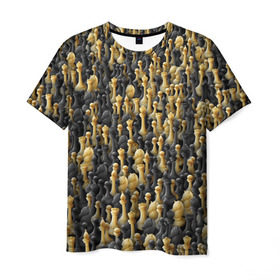 Мужская футболка 3D с принтом Шахматы в Курске, 100% полиэфир | прямой крой, круглый вырез горловины, длина до линии бедер | игра | настолка | настольная | паттерн | пешка | толпа | ферзь | фигуры