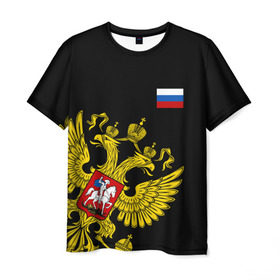 Мужская футболка 3D с принтом Флаг и Герб России в Курске, 100% полиэфир | прямой крой, круглый вырез горловины, длина до линии бедер | russia | герб | орел | патриот | патриотизм | российский | россия | символика | триколор | флаг | я русский