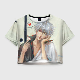 Женская футболка Crop-top 3D с принтом Sakata Gintoki в Курске, 100% полиэстер | круглая горловина, длина футболки до линии талии, рукава с отворотами | anime | gintama | kagura | sakata gintoki | аниме | гинтама