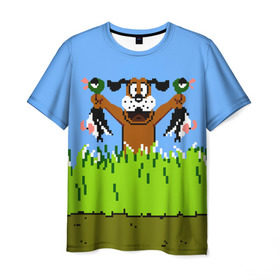 Мужская футболка 3D с принтом Duck Hunt в Курске, 100% полиэфир | прямой крой, круглый вырез горловины, длина до линии бедер | 8 bit | 8 бит | dendy | dog | duck | hunt | nes | nintendo | oldschool | pixel art | денди | игра | нинтендо | охота | собака