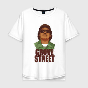 Мужская футболка хлопок Oversize с принтом grove street в Курске, 100% хлопок | свободный крой, круглый ворот, “спинка” длиннее передней части | Тематика изображения на принте: eazy e | gta | raiders | san andreas | райдер
