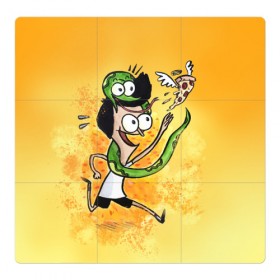 Магнитный плакат 3Х3 с принтом Sanjay, Craig and pizza в Курске, Полимерный материал с магнитным слоем | 9 деталей размером 9*9 см | Тематика изображения на принте: sanjay and craig | крейг | мультфильм | санджей