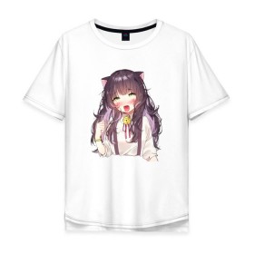 Мужская футболка хлопок Oversize с принтом Ahegao Meow в Курске, 100% хлопок | свободный крой, круглый ворот, “спинка” длиннее передней части | ahegao | аниме | ахегао