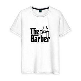 Мужская футболка хлопок с принтом The Barber godfather black в Курске, 100% хлопок | прямой крой, круглый вырез горловины, длина до линии бедер, слегка спущенное плечо. | 