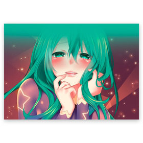 Поздравительная открытка с принтом Miku Ahegao в Курске, 100% бумага | плотность бумаги 280 г/м2, матовая, на обратной стороне линовка и место для марки
 | вокалоид | зеленоволосая девушка | мику ахегао | хатсуне мику