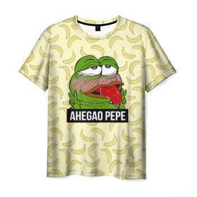 Мужская футболка 3D с принтом Ahegao Pepe в Курске, 100% полиэфир | прямой крой, круглый вырез горловины, длина до линии бедер | 