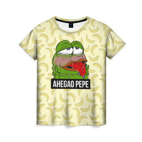 Женская футболка 3D с принтом Ahegao Pepe в Курске, 100% полиэфир ( синтетическое хлопкоподобное полотно) | прямой крой, круглый вырез горловины, длина до линии бедер | 
