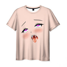 Мужская футболка 3D с принтом Ahegao Face в Курске, 100% полиэфир | прямой крой, круглый вырез горловины, длина до линии бедер | 