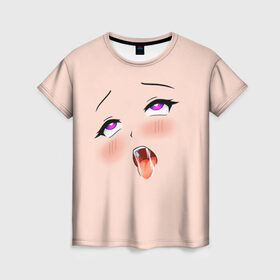 Женская футболка 3D с принтом Ahegao Face в Курске, 100% полиэфир ( синтетическое хлопкоподобное полотно) | прямой крой, круглый вырез горловины, длина до линии бедер | 