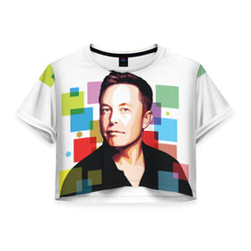 Женская футболка 3D укороченная с принтом Илон Маск в Курске, 100% полиэстер | круглая горловина, длина футболки до линии талии, рукава с отворотами | Тематика изображения на принте: elon musk | тесла