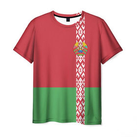 Мужская футболка 3D с принтом Белоруссия, лента с гербом в Курске, 100% полиэфир | прямой крой, круглый вырез горловины, длина до линии бедер | Тематика изображения на принте: belarus | byelorussia | беларусь | белорус | белоруссия | белорусский | минск | республика | флаг