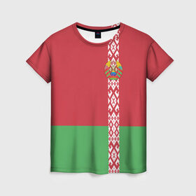 Женская футболка 3D с принтом Белоруссия, лента с гербом в Курске, 100% полиэфир ( синтетическое хлопкоподобное полотно) | прямой крой, круглый вырез горловины, длина до линии бедер | belarus | byelorussia | беларусь | белорус | белоруссия | белорусский | минск | республика | флаг