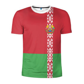 Мужская футболка 3D спортивная с принтом Белоруссия, лента с гербом в Курске, 100% полиэстер с улучшенными характеристиками | приталенный силуэт, круглая горловина, широкие плечи, сужается к линии бедра | belarus | byelorussia | беларусь | белорус | белоруссия | белорусский | минск | республика | флаг