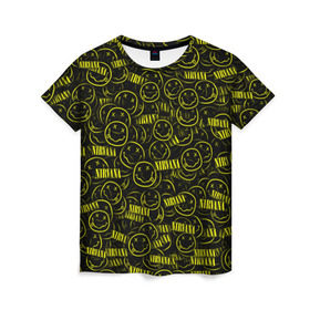 Женская футболка 3D с принтом Нирвана в Курске, 100% полиэфир ( синтетическое хлопкоподобное полотно) | прямой крой, круглый вырез горловины, длина до линии бедер | grunge | kurt cobain | гранж | курт кобейн | паттерн | смайл