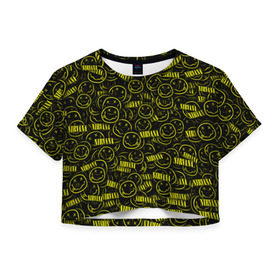 Женская футболка 3D укороченная с принтом Нирвана в Курске, 100% полиэстер | круглая горловина, длина футболки до линии талии, рукава с отворотами | grunge | kurt cobain | гранж | курт кобейн | паттерн | смайл