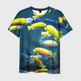 Мужская футболка 3D с принтом Рыбки в Курске, 100% полиэфир | прямой крой, круглый вырез горловины, длина до линии бедер | Тематика изображения на принте: fish | fishes | pisces | море | морские обитатели | морской | океан | рыбы