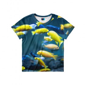 Детская футболка 3D с принтом Рыбки в Курске, 100% гипоаллергенный полиэфир | прямой крой, круглый вырез горловины, длина до линии бедер, чуть спущенное плечо, ткань немного тянется | fish | fishes | pisces | море | морские обитатели | морской | океан | рыбы