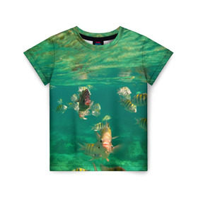 Детская футболка 3D с принтом abyssal fishes в Курске, 100% гипоаллергенный полиэфир | прямой крой, круглый вырез горловины, длина до линии бедер, чуть спущенное плечо, ткань немного тянется | fish | fishes | pisces | море | морские обитатели | морской | океан | рыбы