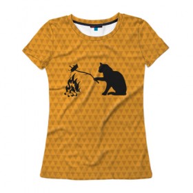 Женская футболка 3D с принтом Кот жарит в Курске, 100% полиэфир ( синтетическое хлопкоподобное полотно) | прямой крой, круглый вырез горловины, длина до линии бедер | еда | костер | кот | кошка | мышь