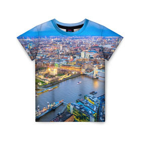 Детская футболка 3D с принтом Лондон в Курске, 100% гипоаллергенный полиэфир | прямой крой, круглый вырез горловины, длина до линии бедер, чуть спущенное плечо, ткань немного тянется | Тематика изображения на принте: england | london | англия | великобритания | город | европа | королевство | лондон | мегаполис | путешествие | столица | туризм