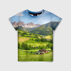 Детская футболка 3D с принтом Альпы в Курске, 100% гипоаллергенный полиэфир | прямой крой, круглый вырез горловины, длина до линии бедер, чуть спущенное плечо, ткань немного тянется | австрия | альпы | германия | горный хребет | горы | италия | красота | лес | лихтенштейн | луг | пейзаж | природа | простор | раздолье | словения | франция | швейцария