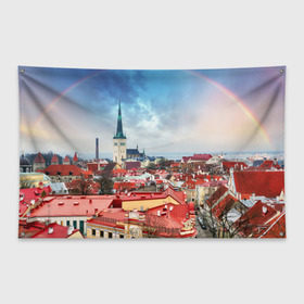Флаг-баннер с принтом Таллин (Эстония) в Курске, 100% полиэстер | размер 67 х 109 см, плотность ткани — 95 г/м2; по краям флага есть четыре люверса для крепления | Тематика изображения на принте: estonia | tallin | город | европа | путешествие | таллин | туризм | эстония