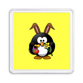 Магнит 55*55 с принтом Пасхальный пингвин в Курске, Пластик | Размер: 65*65 мм; Размер печати: 55*55 мм | весна | кролик | пасха | пингвин | праздники | яйцо