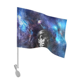 Флаг для автомобиля с принтом Великий ученый в Курске, 100% полиэстер | Размер: 30*21 см | stephen hawking | наука | стивен хокинг | ученый | физика | черная дыра