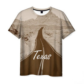 Мужская футболка 3D с принтом Техас ретро в Курске, 100% полиэфир | прямой крой, круглый вырез горловины, длина до линии бедер | texas | usa | америка | города | дороги | природа | страны | сша | техас