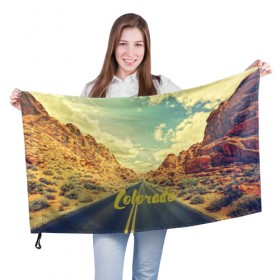 Флаг 3D с принтом Colorado road в Курске, 100% полиэстер | плотность ткани — 95 г/м2, размер — 67 х 109 см. Принт наносится с одной стороны | colorado | usa | америка | города | дороги | природа | страны | сша