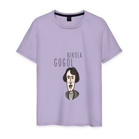 Мужская футболка хлопок с принтом Николай Гоголь в Курске, 100% хлопок | прямой крой, круглый вырез горловины, длина до линии бедер, слегка спущенное плечо. | 