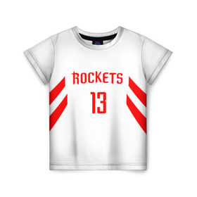 Детская футболка 3D с принтом James Harden home в Курске, 100% гипоаллергенный полиэфир | прямой крой, круглый вырез горловины, длина до линии бедер, чуть спущенное плечо, ткань немного тянется | hurden | nba | rockets | баскетбол | нба | харден | хьюстон рокетс