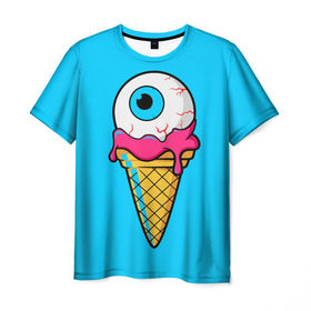 Мужская футболка 3D с принтом Мороженное с Глазом в Курске, 100% полиэфир | прямой крой, круглый вырез горловины, длина до линии бедер | глаз | глаза | зомби | лето | мороженное | психоделика | с глазом | с зомби | череп