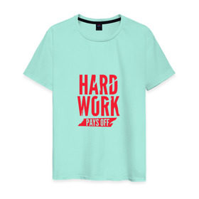 Мужская футболка хлопок с принтом Hard work pays off. Red в Курске, 100% хлопок | прямой крой, круглый вырез горловины, длина до линии бедер, слегка спущенное плечо. | Тематика изображения на принте: мотивация | спорт | цели