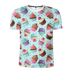 Мужская футболка 3D спортивная с принтом Милые кексики в Курске, 100% полиэстер с улучшенными характеристиками | приталенный силуэт, круглая горловина, широкие плечи, сужается к линии бедра | cupcake | deliciouse | lollipop | strawberry | sweets | yummy | вкусняшки | еда | капкейк | капкейки | клубника | конфета | леденец | сладости | черника