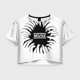 Женская футболка 3D укороченная с принтом Muse в Курске, 100% полиэстер | круглая горловина, длина футболки до линии талии, рукава с отворотами | 