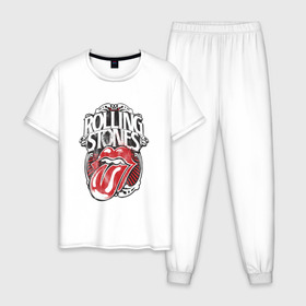 Мужская пижама хлопок с принтом The Rolling Stones в Курске, 100% хлопок | брюки и футболка прямого кроя, без карманов, на брюках мягкая резинка на поясе и по низу штанин
 | the rolling stones | бродяги | вольные странники | группа | катящиеся камни | кит ричардс | мик джаггер | рок | рок н ролл | ролинг | роллинг | рон вуд | стоун | стоунз | стоунс | чарли уоттс
