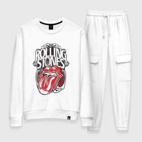 Женский костюм хлопок с принтом The Rolling Stones в Курске, 100% хлопок | на свитшоте круглая горловина, мягкая резинка по низу. Брюки заужены к низу, на них два вида карманов: два 