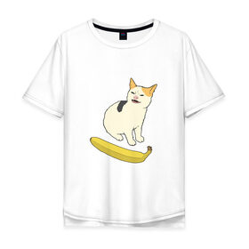 Мужская футболка хлопок Oversize с принтом Cat no banana в Курске, 100% хлопок | свободный крой, круглый ворот, “спинка” длиннее передней части | angry cat | banana | cat | no banana