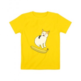 Детская футболка хлопок с принтом Cat no banana в Курске, 100% хлопок | круглый вырез горловины, полуприлегающий силуэт, длина до линии бедер | Тематика изображения на принте: angry cat | banana | cat | no banana