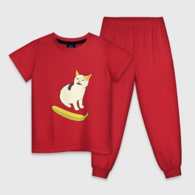 Детская пижама хлопок с принтом Cat no banana в Курске, 100% хлопок |  брюки и футболка прямого кроя, без карманов, на брюках мягкая резинка на поясе и по низу штанин
 | Тематика изображения на принте: angry cat | banana | cat | no banana