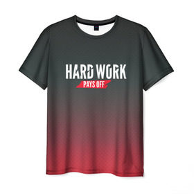 Мужская футболка 3D с принтом Hard work pays off. 3D. RedB в Курске, 100% полиэфир | прямой крой, круглый вырез горловины, длина до линии бедер | carbon | мотивация | спорт | цели