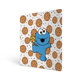 Холст квадратный с принтом Cookie monster в Курске, 100% ПВХ |  | cookie | cookiemonster | delicious | eat | monster | yummy | еда | куки | кукимонстр | монстр | печенье | сладости | улица | улицасезам