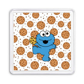 Магнит 55*55 с принтом Cookie monster в Курске, Пластик | Размер: 65*65 мм; Размер печати: 55*55 мм | cookie | cookiemonster | delicious | eat | monster | yummy | еда | куки | кукимонстр | монстр | печенье | сладости | улица | улицасезам