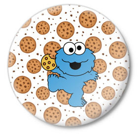 Значок с принтом Cookie monster в Курске,  металл | круглая форма, металлическая застежка в виде булавки | Тематика изображения на принте: cookie | cookiemonster | delicious | eat | monster | yummy | еда | куки | кукимонстр | монстр | печенье | сладости | улица | улицасезам