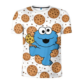 Мужская футболка 3D спортивная с принтом Cookie monster в Курске, 100% полиэстер с улучшенными характеристиками | приталенный силуэт, круглая горловина, широкие плечи, сужается к линии бедра | Тематика изображения на принте: cookie | cookiemonster | delicious | eat | monster | yummy | еда | куки | кукимонстр | монстр | печенье | сладости | улица | улицасезам